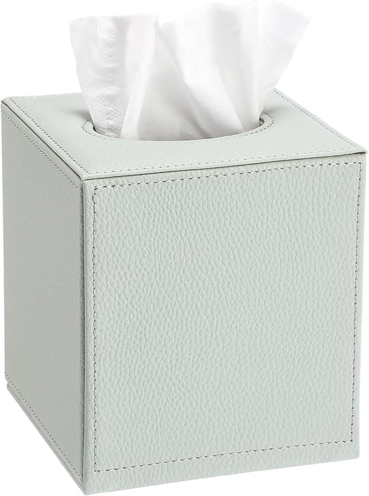 Sumnacon Tissue Box Cover Square Tissue Box Stylish PU Tissue Box Holder with Magnetic Bottom, Leather Cube Tissue Cover for Living Room Bathroom Bedroom Table Desk Home Office Car, Light Green