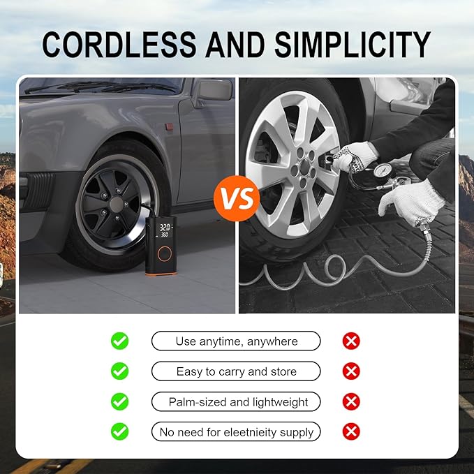 (New Upgrade) ZSX Tire Inflator Portable Air Compressor-160 PSI Air Pump with Memory Function, Electric Bike Pump with Tire Pressure Gauge, Tire Inflator for Car, Gifts for Men Husband Father