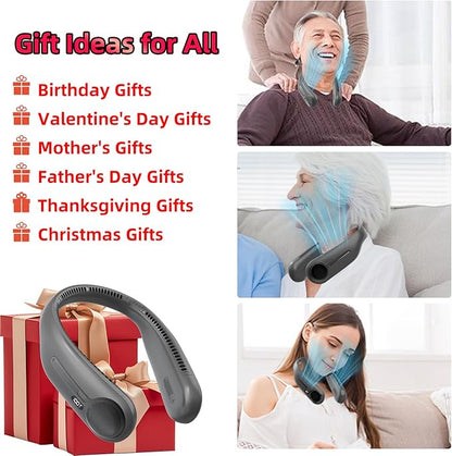Portable Neck Fan,Hands Free Personal Wearable Bladeless Fan,6000mAh USB Rechargeable,360° Cooling,LED Display,4-Speeds,Birthday Gifts for Men Women Dad Mom,Valentines Day Gifts (Dark grey)