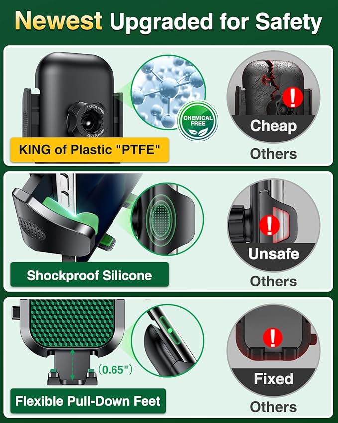 VANMASS [True Military-Grade] Car Phone Holder [Strongest Suction & Clip] Cell Phone Mount for Dashboard Windshield Vent Truck Accessories Cradle Dash Stand for iPhone 15 14 13 12 Android,Green