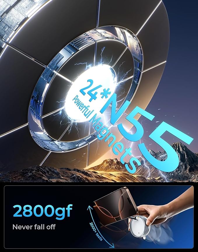 Vacuum Magnetic Phone Holder Stand [89+LBS Strongest Suction & 24*N55 Ultra Magnetic] 360° Adjustable Car Phone Mount for MagSafe Suction Cup, Compatible with Car/Gym/Mirror for iPhone 16 15