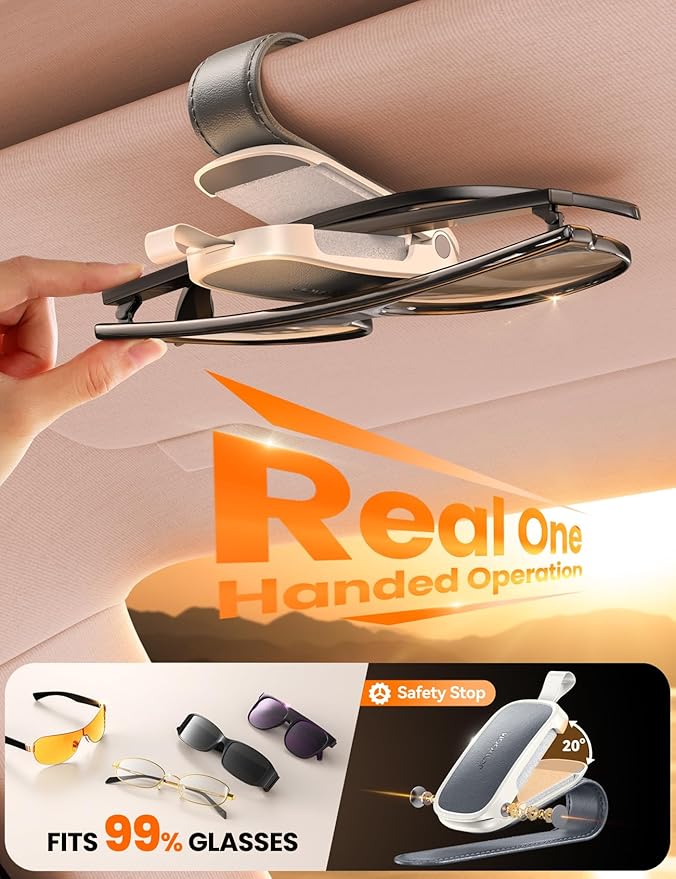 Sunglass Holder for Car Visor Clip [Real One-Handed Operation] [Soft Foam Protection] [Non-Slip] Magnetic Sunglasses Holder Car Visor Organizer & Accessories Interior Gift for Women Men (GREY)