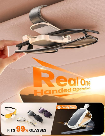 Sunglass Holder for Car Visor Clip [Real One-Handed Operation] [Soft Foam Protection] [Non-Slip] Magnetic Sunglasses Holder Car Visor Organizer & Accessories Interior Gift for Women Men (GREY)