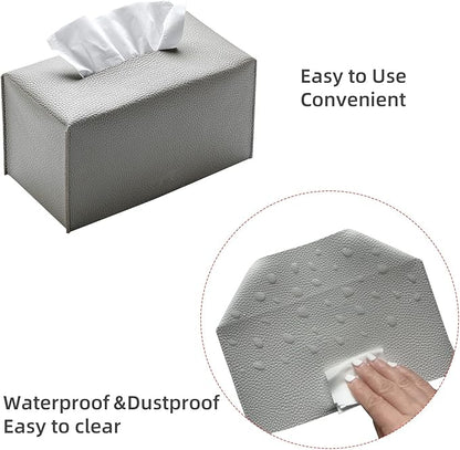 REGELETO Pu Leather Tissue Box Cover, Rectangular Holder with Bottom Belt - Modern Decorative Organizer for Bathroom, Car, Bedroom, Hotel, Office (Grey)