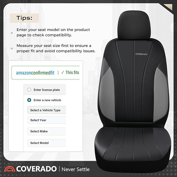 Coverado Car Seat Covers,Seat Covers Front Seats， Waterproof Seat Covers, Automotive Seat Covers, All-Weather Leather Car Seat Protectors Universal Fit for SUVs Trucks Sedans