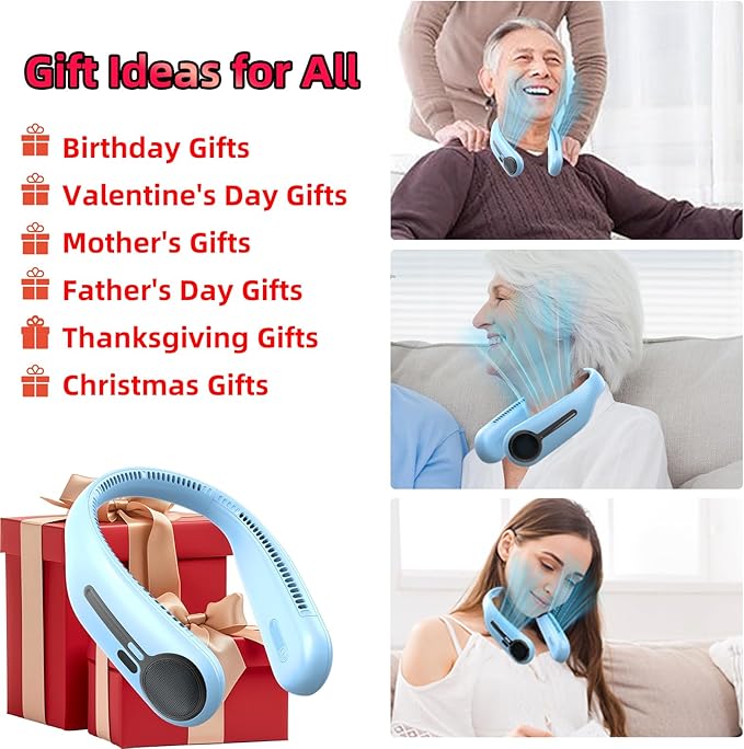 Portable Neck Fan,Hands Free Personal Wearable Bladeless Fan,6000mAh USB Rechargeable,360° Cooling,LED Display,4-Speeds,Birthday Gifts for Men Women Dad Mom,Valentines Day Gifts (Light blue)