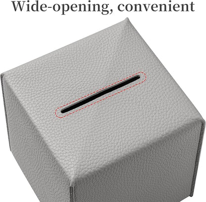 REGELETO 2 Pack Grey Tissue Box Cover, Pu Leather Square Tissue Box Holder with Bottom Belt Modern Style Tissue Box Organizer for Home, Car, Hotel, Office 5"X5"X5" (Grey-2Pack)