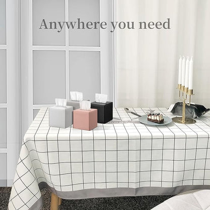 REGELETO 2 Pack Off-White Tissue Box Cover, Pu Leather Square Tissue Box Holder with Bottom Belt Modern Stylish Tissue Box Organizer for Home, Car, Hotel, Office 5"X5"X5" (Off-White-2Pack)