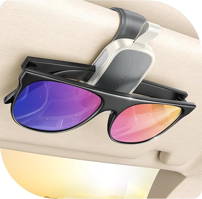 Sunglass Holder for Car Visor Clip [Real One-Handed Operation] [Soft Foam Protection] [Non-Slip] Magnetic Sunglasses Holder Car Visor Organizer & Accessories Interior Gift for Women Men (GREY)