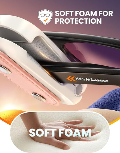 JOYROOM Sunglass Holder for Car Visor Clip [Real One-Handed Operation] [Soft Foam Protection] [Non-Slip] Sunglasses Organizer Pink Car Accessories Interior Gifts for Women Men Cute Eyeglasses Holder