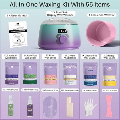 BLITZWAX Brazilian and Bikini Waxing Kit for Women, Hard Wax Warmer for Face, Legs, and Body, At Home Hair Removal Kit, Beginner Friendly, Quick Heating, 32pcs Wax Spatulas