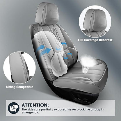 AOOG Front Seat Covers, Car Seat Covers Front Seats, Leather Seat Covers for Cars, Waterproof Seat Covers with Lumbar Support Universal Fit for Most Cars SUV Trucks(Front Pair, Grey)