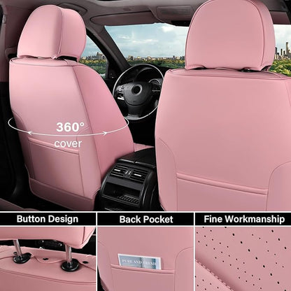 Coverado Seat Covers, Car Front Seat Covers with Backrest, Nappa Leather Car Seat Protectors,Waterproof &Breathable,Anti-Slip Automotive Seat Cushion, Universal Fit for Most Vehicles Pink
