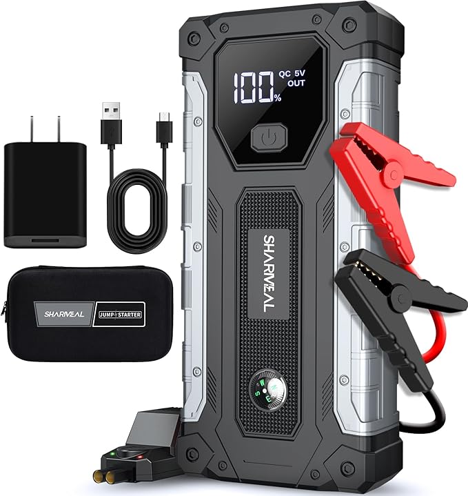 Sharmeal Car Battery Jump Starter 6000A, Jump Starter Battery Pack for All Gas and 10.0L Diesel, 12V Portable Jump Box with LED Light