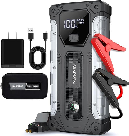 Sharmeal Car Battery Jump Starter 6000A, Jump Starter Battery Pack for All Gas and 10.0L Diesel, 12V Portable Jump Box with LED Light