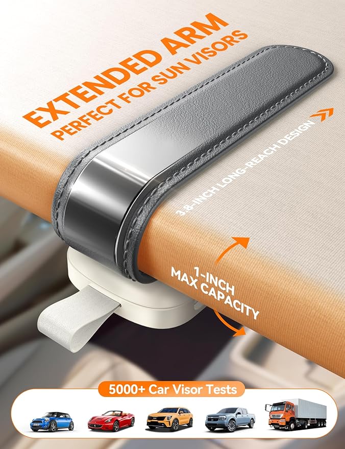 Sunglass Holder for Car Visor Clip [Real One-Handed Operation] [Soft Foam Protection] [Non-Slip] Magnetic Sunglasses Holder Car Visor Organizer & Accessories Interior Gift for Women Men (GREY)