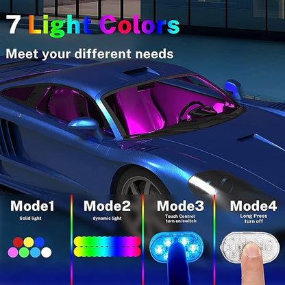 4Pcs Car LED Lights Interior Wireless, 7 Colors Interior Car Lights with 6 Bright LED Lamp Beads, Portable USB Rechargeable Car Interior Led Night Light for Car Decor