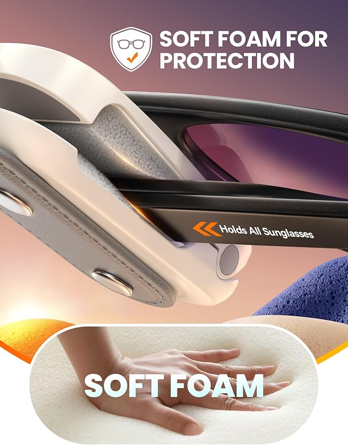 Sunglass Holder for Car Visor Clip [Real One-Handed Operation] [Soft Foam Protection] [Non-Slip] Magnetic Sunglasses Holder Car Visor Organizer & Accessories Interior Gift for Women Men (GREY)