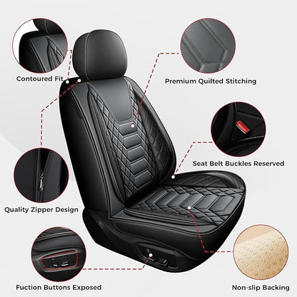 FREESOO Car Seat Covers Front Only 2pcs, Leather Driver Seat Cover Protector Airbag Compatible Universal Fit for Sedan SUV Pick-up Truck Van (Black Grey 8-2PCS)