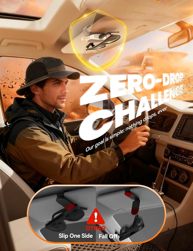 Sunglass Holder for Car Visor Clip [Real One-Handed Operation] [Soft Foam Protection] [Non-Slip] Magnetic Sunglasses Holder Car Visor Organizer & Accessories Interior Gift for Women Men (GREY)