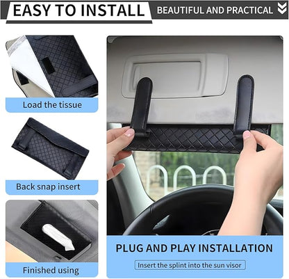 Car Tissue Holder with Ultra Soft Lotion Facial Tissues - Slim Visor Mount for Cars/Trucks/SUVs, Kleenex-Compatible Napkin Organizer (Ergonomic Design, Easy Installation)