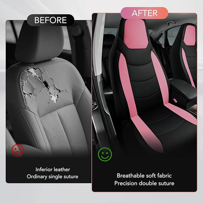 Road Comforts Car Seat Cover, Leather Seat Covers, Automotive High Back Front Car Seat Covers, Airbag Compatible, Universal Fit for Most Cars (Pink)