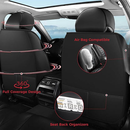 FREESOO Car Seat Covers Front Only 2pcs, Leather Driver Seat Cover Protector Airbag Compatible Universal Fit for Sedan SUV Pick-up Truck Van (Black Grey 8-2PCS)