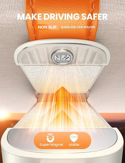 Sunglass Holder for Car Visor Clip [Real One-Handed Operation] [Soft Foam Protection] [Non-Slip] Magnetic Sunglasses Holder Car Visor Organizer & Accessories Interior Gift for Women Men (Orange)