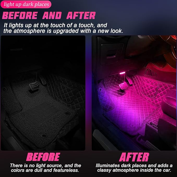 4Pcs Car LED Lights Interior Wireless, 7 Colors Interior Car Lights with 6 Bright LED Lamp Beads, Portable USB Rechargeable Car Interior Led Night Light for Car Decor