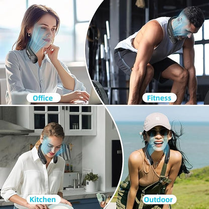 Portable Neck Fan,Hands Free Personal Wearable Bladeless Fan,6000mAh USB Rechargeable,360° Cooling,LED Display,4-Speeds,Birthday Gifts for Men Women Dad Mom,Valentines Day Gifts for Her Him (Black)