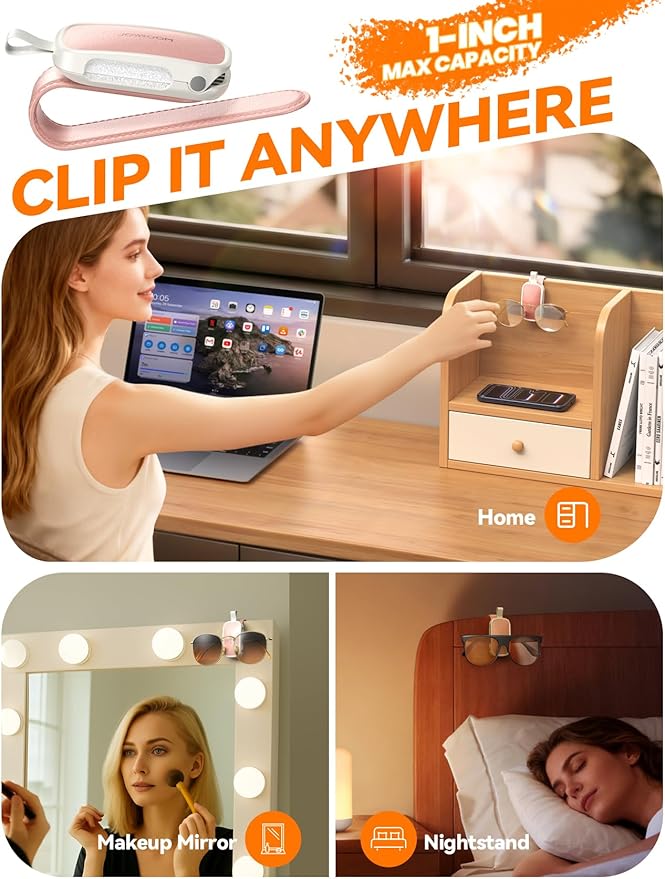 JOYROOM Sunglass Holder for Car Visor Clip [Real One-Handed Operation] [Soft Foam Protection] [Non-Slip] Sunglasses Organizer Pink Car Accessories Interior Gifts for Women Men Cute Eyeglasses Holder