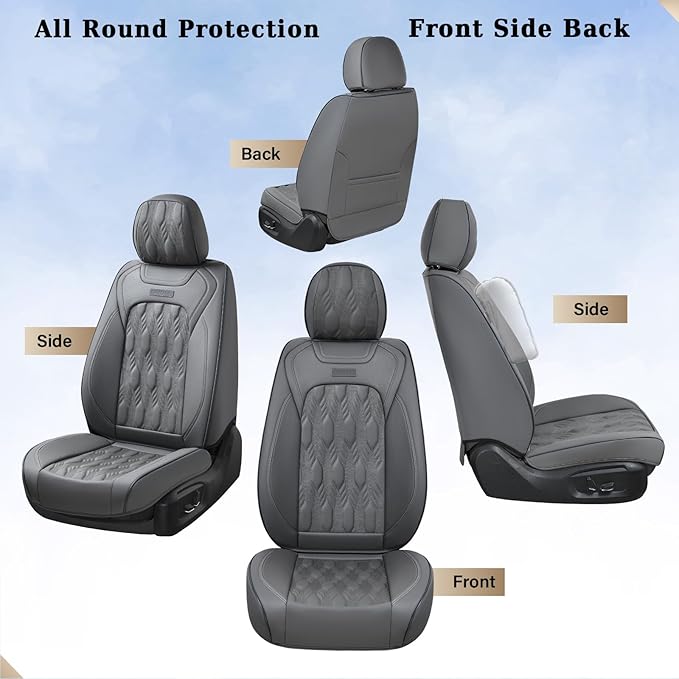 Coverado Car Seat Cover Full Set, Front and Back Seat Covers for Cars, 5 Seats Luxury Leather Seat Covers, Waterproof Car Seat Protectors, Driver Seat Cushions Fit for Most Vehicles, Gray