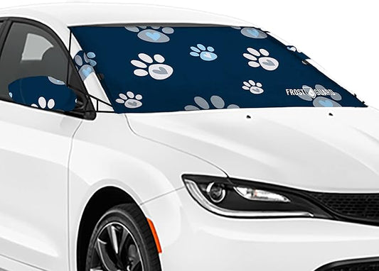 FrostGuard Vortex | Full-Coverage Car Windshield Cover for Ice and Snow, Standard Size (Puppy Paws) - Wiper Blade + Side Mirror Covers - Fit-Fast Straps, Security Panels + Storage Pouch - 59x41 Inches