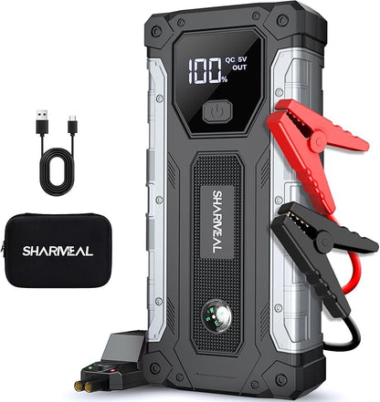 Sharmeal Car Battery Jump Starter 6000A, Jump Starter Battery Pack for All Gas and 10.0L Diesel, 12V Portable Jump Box with LED Light