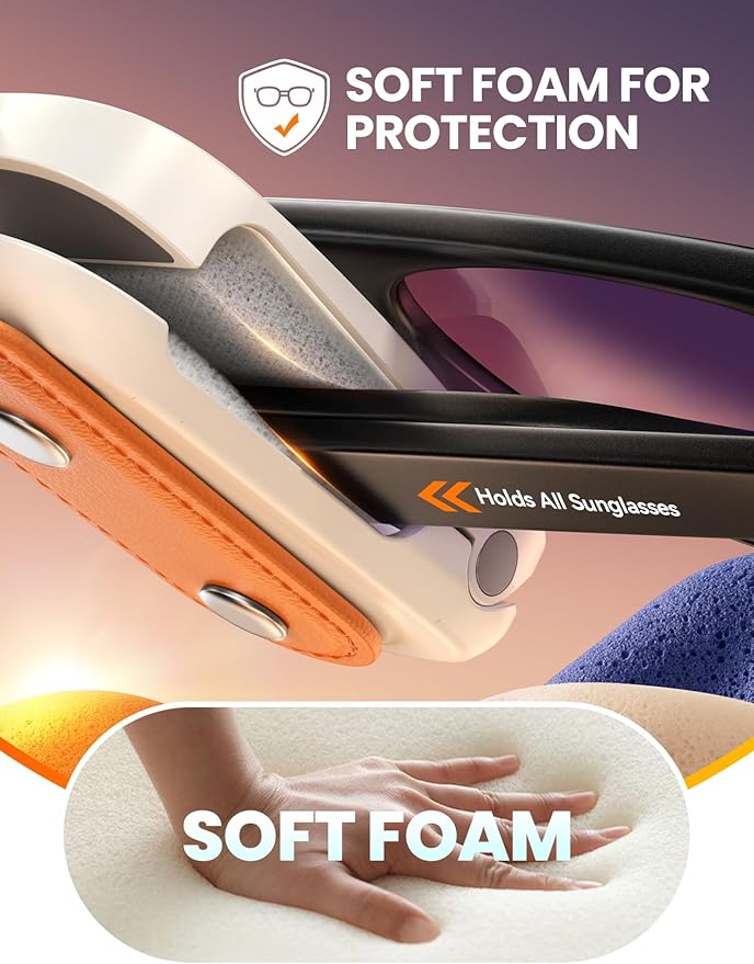 Sunglass Holder for Car Visor Clip [Real One-Handed Operation] [Soft Foam Protection] [Non-Slip] Magnetic Sunglasses Holder Car Visor Organizer & Accessories Interior Gift for Women Men (Orange)