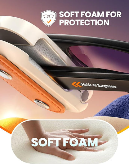 Sunglass Holder for Car Visor Clip [Real One-Handed Operation] [Soft Foam Protection] [Non-Slip] Magnetic Sunglasses Holder Car Visor Organizer & Accessories Interior Gift for Women Men (Orange)