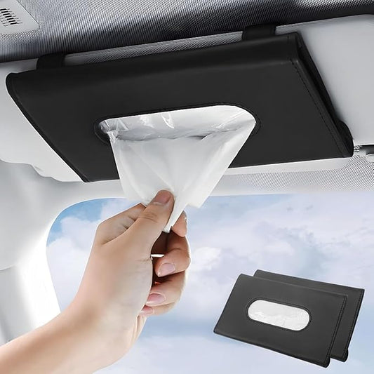 Car Tissue Holder 2 Pack with Ultra Soft Lotion Facial Tissues - Slim Visor Mount for Cars/Trucks/SUVs, Kleenex-Compatible Napkin Organizer (Ergonomic Design, Easy Installation)