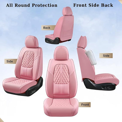 Coverado Seat Covers, Car Front Seat Covers with Backrest, Nappa Leather Car Seat Protectors,Waterproof &Breathable,Anti-Slip Automotive Seat Cushion, Universal Fit for Most Vehicles Pink