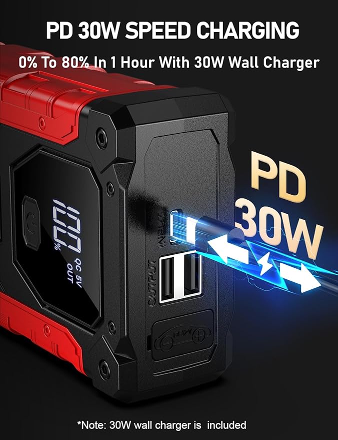 Sharmeal Car Jump Starter 7000A, Jump Starter Battery Pack with PD 30W Quick Charger, 12V Portable Jump Box (for All Gas and 12.0L Diesel) with 4 LED Light