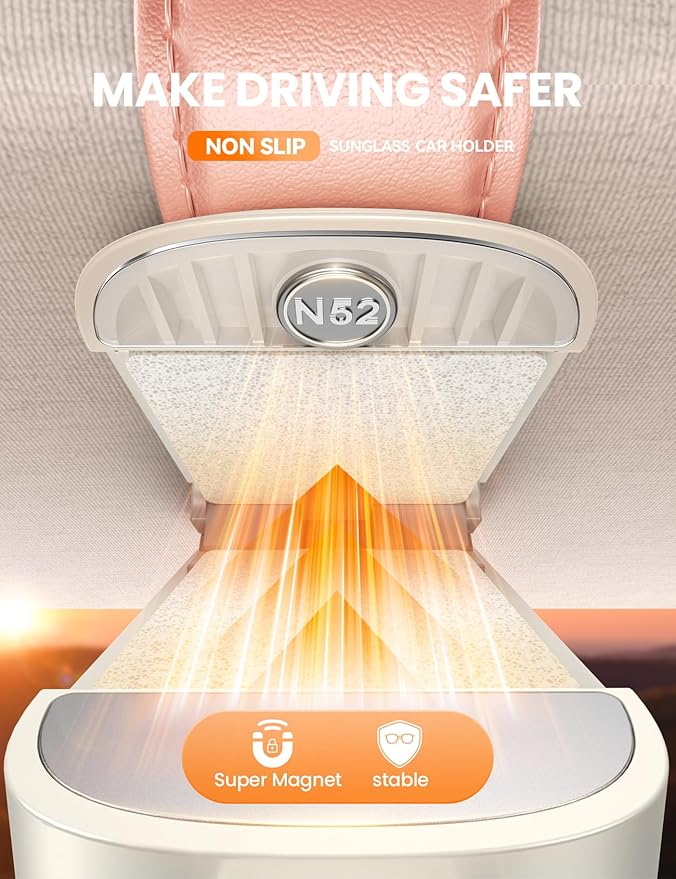 JOYROOM Sunglass Holder for Car Visor Clip [Real One-Handed Operation] [Soft Foam Protection] [Non-Slip] Sunglasses Organizer Pink Car Accessories Interior Gifts for Women Men Cute Eyeglasses Holder