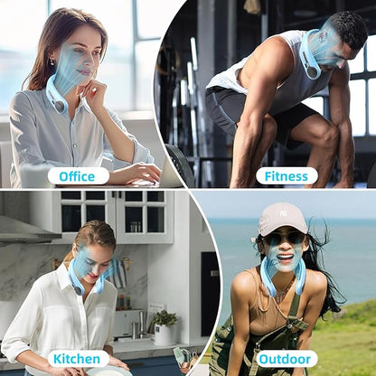 Portable Neck Fan,Hands Free Personal Wearable Bladeless Fan,6000mAh USB Rechargeable,360° Cooling,LED Display,4-Speeds,Birthday Gifts for Men Women Dad Mom,Valentines Day Gifts (Light blue)