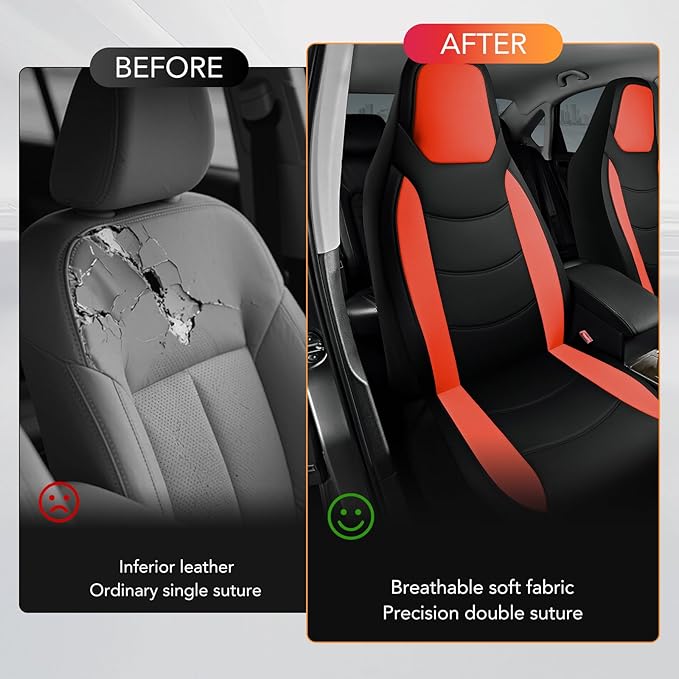 Road Comforts Car Seat Cover, Leather Seat Covers, Automotive High Back Front Car Seat Covers, Airbag Compatible, Universal Fit for Most Cars (Red)
