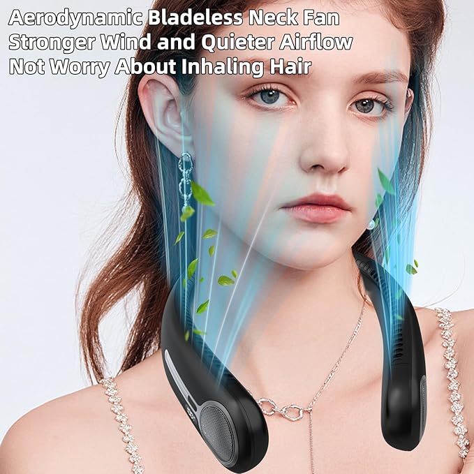 Portable Neck Fan,Hands Free Personal Wearable Bladeless Fan,6000mAh USB Rechargeable,360° Cooling,LED Display,4-Speeds,Birthday Gifts for Men Women Dad Mom,Valentines Day Gifts for Her Him (Black)