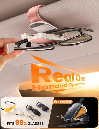 JOYROOM Sunglass Holder for Car Visor Clip [Real One-Handed Operation] [Soft Foam Protection] [Non-Slip] Sunglasses Organizer Pink Car Accessories Interior Gifts for Women Men Cute Eyeglasses Holder