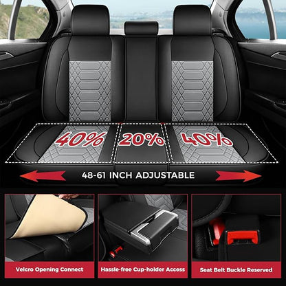 FREESOO Car Seat Covers Leather Seat Cover Full Set Automotive Seat Cover Protector Accessories Airbag Compatible Universal Fit for 5 Seats Black Grey