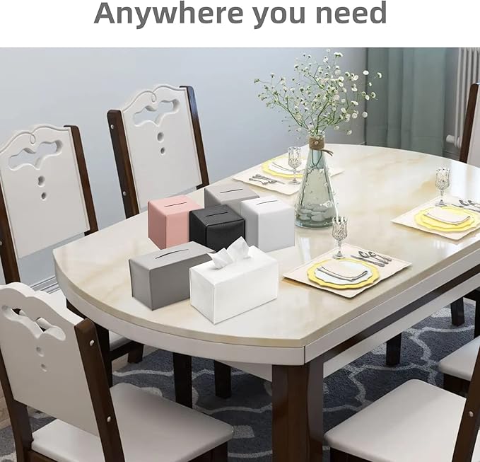 REGELETO Rectangular Tissue Box Cover, Pu Leather Rectangle Tissue Box Holder with Bottom Belt Modern Stylish Tissue Box Organizer for Home, Car, Hotel, Office 9.5"X5"X5" (Off-White)