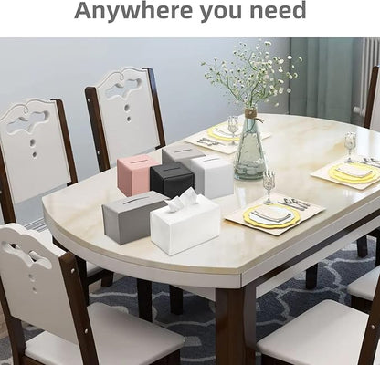 REGELETO Rectangular Tissue Box Cover, Pu Leather Rectangle Tissue Box Holder with Bottom Belt Modern Stylish Tissue Box Organizer for Home, Car, Hotel, Office 9.5"X5"X5" (Off-White)