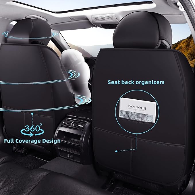 FREESOO Car Seat Covers Front Only 2pcs, Leather Driver Seat Cover Protector Airbag Compatible Universal Fit for Sedan SUV Pick-up Truck Van (Black Blue 8-2PCS)