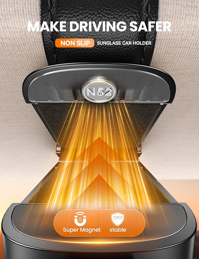 JOYROOM Sunglass Holder for Car Visor Clip 2026 Gadgets for Men& Car Accessories for Women [Real One-Handed Operation][Soft Foam Protection][Non-Slip] Magnetic Sunglasses Organizer Essentials Car Gift