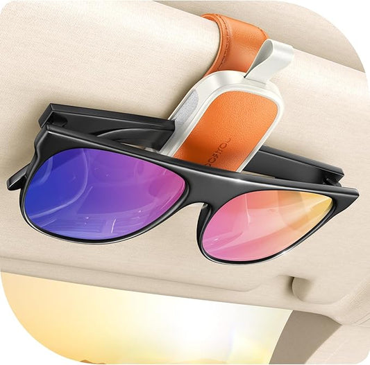 Sunglass Holder for Car Visor Clip [Real One-Handed Operation] [Soft Foam Protection] [Non-Slip] Magnetic Sunglasses Holder Car Visor Organizer & Accessories Interior Gift for Women Men (Orange)